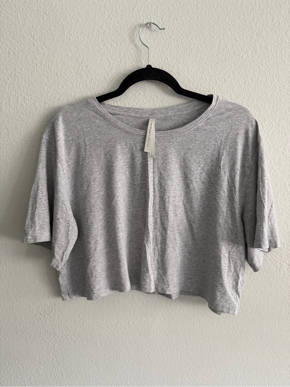 Babaton The Group Modal/Cotton Light Gray Cropped Scoop Neck Tee - Size L Soft